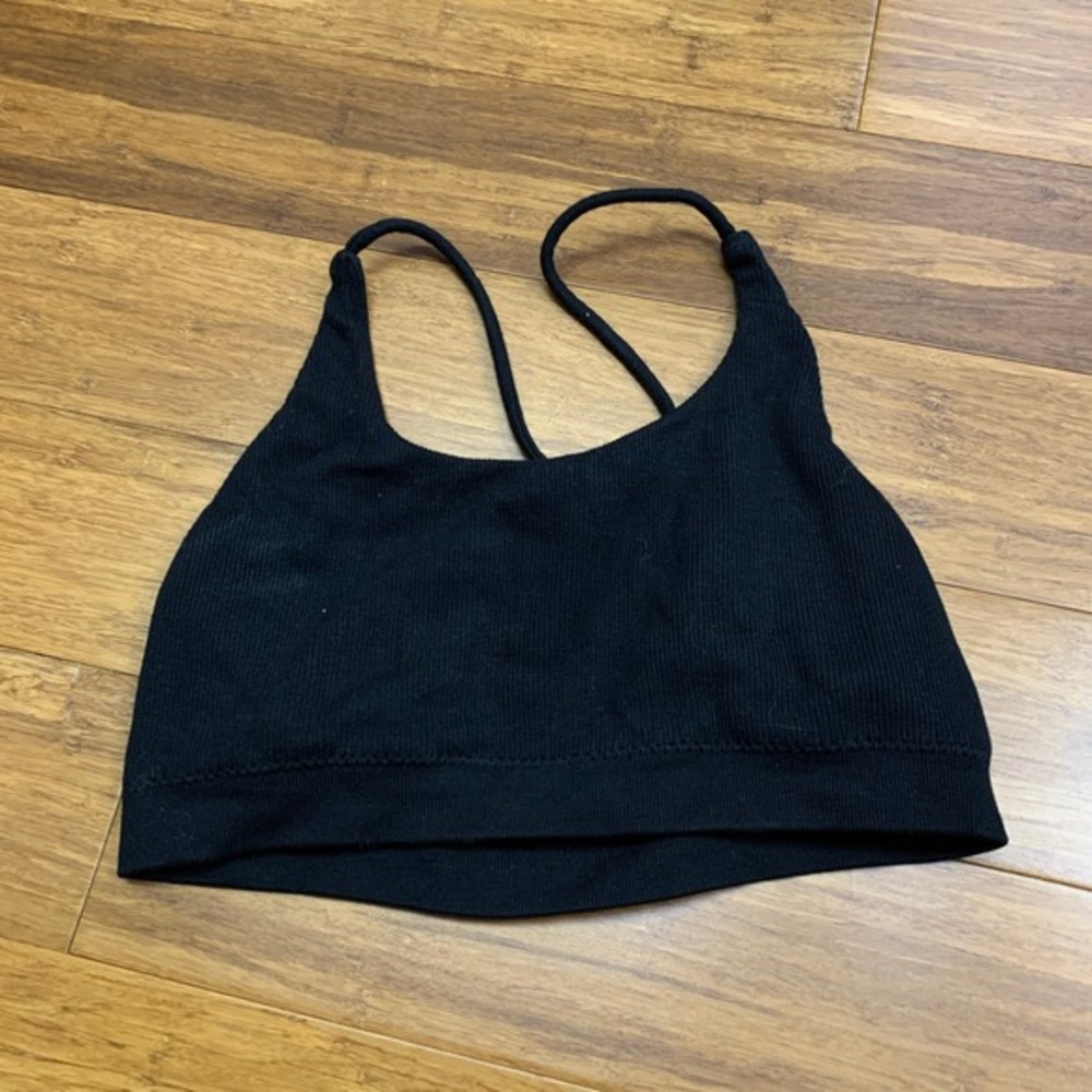 Fabletics Light Support Cami Bra Top Womens Size XS Black Cross Back Ribbed Knit